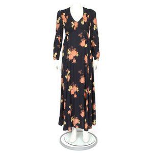 Vtg 70s RAE DOLLS San Francisco Navy Rust Floral Cottagecore Maxi Dress S/M /461